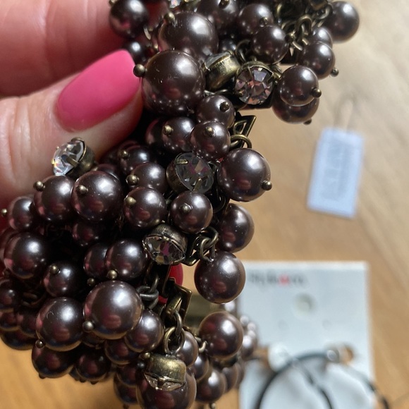 J crew costume set platinum rhinestone beaded bracelet & matching hoops NIB - Picture 10 of 12